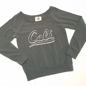 Green sleeved Cali distressed neck sweatshirt,
